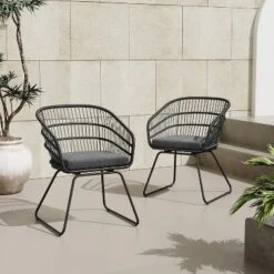 Christopher Knight Home Lemere Outdoor Wicker And Metal Upholstered Dining Chairs (Set Of 2) -FurniVerse Store GUEST 9f22307d 1e9b 4c05 a944 8911769b420e