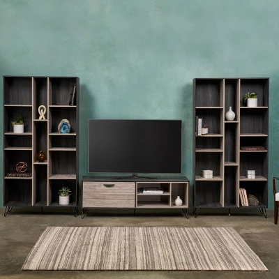 3pc Houlihan Mid-Century Entertainment Center Set Sonoma Gray Oak - Christopher Knight Home 1 3pc Houlihan Mid-Century Entertainment Center Set Sonoma Gray Oak - Christopher Knight Home