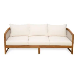 Christopher Knight Home Elrane Mid-Century Modern Patio 3-Seater Acacia Wood Sofa With Thick Cushions -FurniVerse Store GUEST 9fb80779 c24d 4fec b32f b53bf51a591c