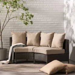 Christopher Knight Home Harper Outdoor Wicker Curved 76" W Loveseat Sectional With Cushions