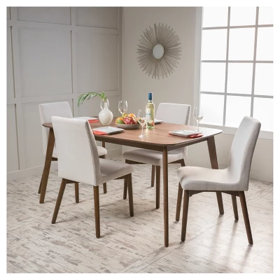 5pc Orrin 60" Dining Set - Light Beige/Nat Walnut - Christopher Knight Home 1 5pc Orrin 60" Dining Set - Light Beige/Nat Walnut - Christopher Knight Home