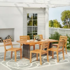 Christopher Knight Home Penelope Rustic 7 Piece Outdoor Acacia Wood Slatted Dining Set With Rattan Table -FurniVerse Store GUEST a114ad40 5e69 485d a95c 4dde8851e873