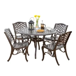 Christopher Knight Home Sarasota 5-Piece Cast Aluminum Outdoor Dining Set With Floral Scroll Design