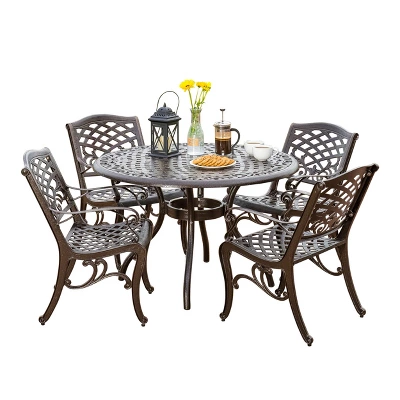 Christopher Knight Home Sarasota 5-Piece Cast Aluminum Outdoor Dining Set With Floral Scroll Design 1 Christopher Knight Home Sarasota 5-Piece Cast Aluminum Outdoor Dining Set With Floral Scroll Design