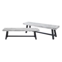Christopher Knight Home 2pc Carlisle Outdoor Acacia Benches Sandblasted Light Gray/Black -FurniVerse Store GUEST a4208138 8153 4ab3 9794 8104de28a7bb