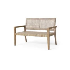 Christopher Knight Home Kiara Outdoor Wicker And Acacia Wood Loveseat, Light Brown -FurniVerse Store GUEST a4d4fe72 7dbb 4144 8ef9 2f2bcd7ca455