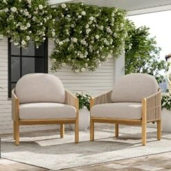 Christopher Knight Home Tatum Outdoor Acacia Wood Club Chair With Woven Rope Backrest And Cushions (Set Of 2) -FurniVerse Store GUEST a4fd4d27 1f31 4377 8b95 f07143eb8899