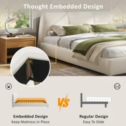 Christopher Knight Home Cletes Modern Wood And Metal Platform Bed With Upholstered Headboard -FurniVerse Store GUEST a51269ee ddcc 469f ae1c 4c55edc48763