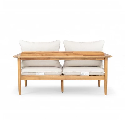 Christopher Knight Home Kara 61" Outdoor Acacia Wood Loveseat With Water-Resistant Cushions And Slat Open Back 5 Christopher Knight Home Kara 61" Outdoor Acacia Wood Loveseat With Water-Resistant Cushions And Slat Open Back - Image 5