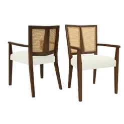 Christopher Knight Home Hana Rubberwood Upholstered Dining Arm Chairs With Cane Webbing(Set Of 2) -FurniVerse Store GUEST a7062d26 7877 40c5 99a0 ed7c66ccb333
