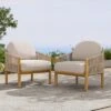 Christopher Knight Home Tatum Outdoor Acacia Wood Club Chair With Woven Rope Backrest And Cushions (Set Of 2)