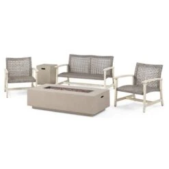 Christopher Knight Home Augusta Outdoor Acacia Wood And Wicker 4 Seater Chat Set With Fire Pit -FurniVerse Store GUEST a81957fe a74f 4ecc a22f afcb79720ef5