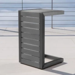 Cape Coral Aluminum C-Shaped Side Table - Gray - Christopher Knight Home: Weather-Resistant Patio Accent Table