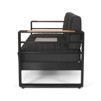 Christopher Knight Home Outdoor Aluminum 3 Seater Sofa With Water Resistant Cushions, Black Natural/Dark Gray 3 Christopher Knight Home Outdoor Aluminum 3 Seater Sofa With Water Resistant Cushions, Black Natural/Dark Gray - Image 3