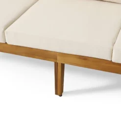 Brooklyn Outdoor Acacia Wood 3 Seat Sofa With Cushions Teak/Beige - Christopher Knight Home: Weather-Resistant Patio Furniture -FurniVerse Store GUEST aeba789e d02f 4d5f bd76 ec0711ae5da4