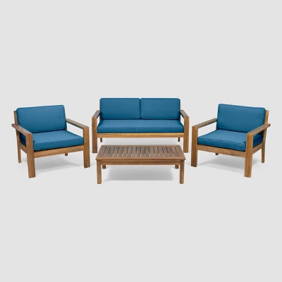 Santa Ana 4pc Acacia Wood Chat Set Teak/Dark Teal - Christopher Knight Home 1 Santa Ana 4pc Acacia Wood Chat Set Teak/Dark Teal - Christopher Knight Home