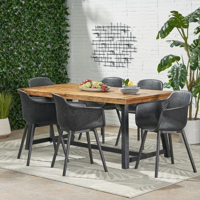 Christopher Knight Home Catalopa Outdoor Acacia Wood And Resin 7 Piece Dining Set, Black/Teak 10 Christopher Knight Home Catalopa Outdoor Acacia Wood And Resin 7 Piece Dining Set, Black/Teak - Image 10