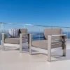 Cape Coral 2pk Aluminum Patio Club Chair - Khaki - Christopher Knight Home