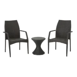 Christopher Knight Home Landry Outdoor Wicker 3 Piece Stacking Chair Chat Set, Multibrown