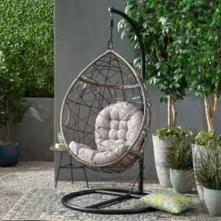 Christopher Knight Home Berkley Outdoor Wicker Tear Drop Hanging Chair With Stand -FurniVerse Store GUEST b24c2ab9 c2b7 4eb0 baee 54d60916f903