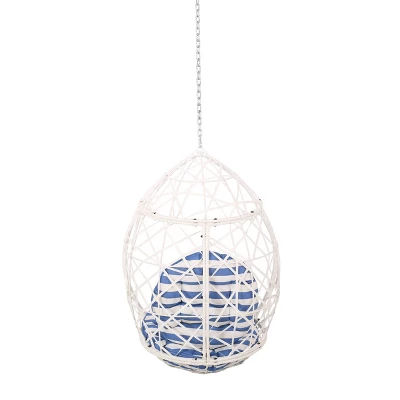 Los Alamitos Indoor/Outdoor Wicker Hanging Chair With 8' Chain - White/Blue - Christopher Knight Home 4 Los Alamitos Indoor/Outdoor Wicker Hanging Chair With 8' Chain - White/Blue - Christopher Knight Home - Image 4