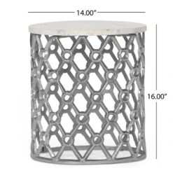Lenhart Modern Glam Handcrafted Marble Top Aluminum Side Table Nickel/White - Christopher Knight Home -FurniVerse Store GUEST b572c300 826c 482d afc7 180a77d6357a