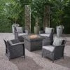 Christopher Knight Home Raina Outdoor Wicker 5 Piece Club Chair And Fire Pit Set With Cushion