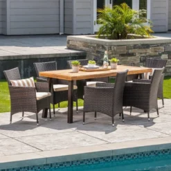 Christopher Knight Home Randy Outdoor Acacia Wood And Wicker 7 Piece Dining Set With Cushions, Teak/Multibrown 17 Christopher Knight Home Randy Outdoor Acacia Wood And Wicker 7 Piece Dining Set With Cushions, Teak/Multibrown -FurniVerse Store GUEST b7210dc2 599e 4732 90c0 c71496b72d57