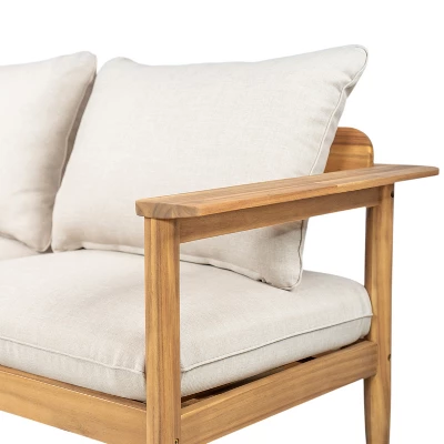 Christopher Knight Home Kara 61" Outdoor Acacia Wood Loveseat With Water-Resistant Cushions And Slat Open Back 6 Christopher Knight Home Kara 61" Outdoor Acacia Wood Loveseat With Water-Resistant Cushions And Slat Open Back - Image 6