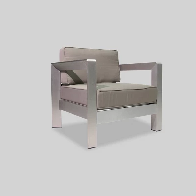 Amata 5pc Aluminum Chat Set With Fire Pit And Tank Holder - Silver/Khaki/Dark Gray - Christopher Knight Home 2 Amata 5pc Aluminum Chat Set With Fire Pit And Tank Holder - Silver/Khaki/Dark Gray - Christopher Knight Home - Image 2