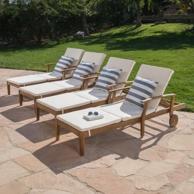 Christopher Knight Home Perla Outdoor Acacia Wood Armless Adjustable Chaise Lounge With Cushion (Set Of 4) 1 Christopher Knight Home Perla Outdoor Acacia Wood Armless Adjustable Chaise Lounge With Cushion (Set Of 4)