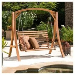 Tulip Larch Wood Patio Swinging Loveseat - Natural - Christopher Knight Home