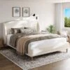 Christopher Knight Home Nicky Boucle Upholstered Platform Bed With Wingback Headboard, White