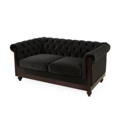 59"W Chesterfield Velvet Loveseat Sofa, Upholstered Sofa Couch With Rolled Arm Dutch And Tufted Button - Christopher Knight Home -FurniVerse Store GUEST b9f6330d e062 4a62 b850 01c8643260b2
