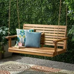 Tasmania Acacia Wood Patio Porch Swing Teak - Christopher Knight Home: Weather-Resistant, 2-Person Hanging Daybed