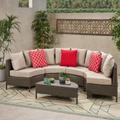 Christopher Knight Home Harper Outdoor Wicker 4 Seater Semi-Circle Sectional Sofa Set With Water-Resistant Cushions -FurniVerse Store GUEST baceb881 e897 4689 8129 c8c7a932113e