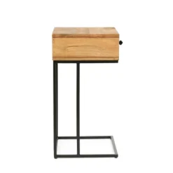 Gaudet Modern Industrial Handmade Mango Wood C Shaped Side Table With Drawer Natural/Black - Christopher Knight Home -FurniVerse Store GUEST bbb681ad ab18 4ae6 aa63 000d317a8ab0