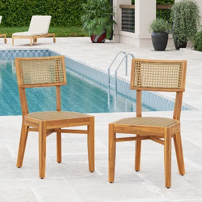 Christopher Knight Home Dahlia Patio Rustic Acacia Wood Wicker Dining Chair (Set Of 2) 10 Christopher Knight Home Dahlia Patio Rustic Acacia Wood Wicker Dining Chair (Set Of 2) - Image 10