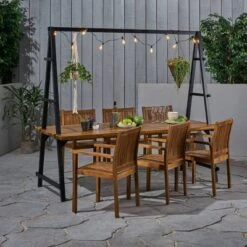 Huckleberry 7pc Acacia Wood And Iron Planter Dining Set 14 Huckleberry 7pc Acacia Wood And Iron Planter Dining Set -FurniVerse Store GUEST bc598f93 7187 4bb0 bd04 b71ea7bad936