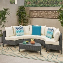 Christopher Knight Home Harper Outdoor Wicker 4 Seater Semi-Circle Sectional Sofa Set With Water-Resistant Cushions -FurniVerse Store GUEST bd2bcd81 092f 4f29 94bd 6ef8f6d65641