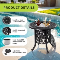 Christopher Knight Home Channing Outdoor 21" Round Aluminum Side Table With 304 Stainless Steel Ice Bucket -FurniVerse Store GUEST be3d031b e117 4b0c a270 7ef9de02a49f