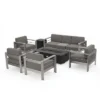 Christopher Knight Home Cape Coral Outdoor Aluminum 7 Seater Chat Set With Fire Pit