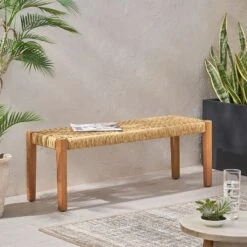 Christopher Knight Home Angie 43" Outdoor Acacia Wood And Wicker Bench, Teak/Brown -FurniVerse Store GUEST bf0b3e4d 0d2e 44e5 893e 0c4c54730b8c