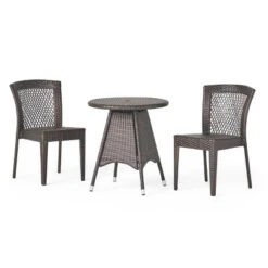 Christopher Knight Home Candice 3 Piece Patio Bistro Dining Furniture Set With Stackable Chairs