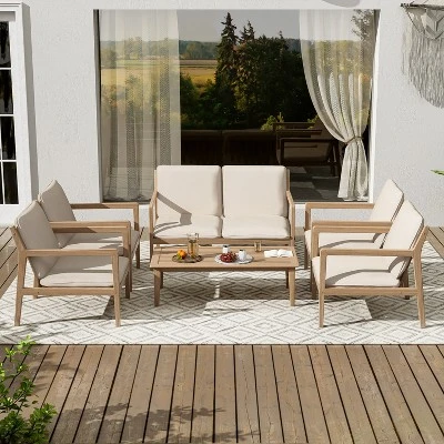 Christopher Knight Home Vanda Patio 6 Pieces Acacia Wood Open Slat Seating Set With Cushions 9 Christopher Knight Home Vanda Patio 6 Pieces Acacia Wood Open Slat Seating Set With Cushions - Image 9