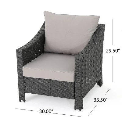 Christopher Knight Home Antibes Outdoor Wicker Club Chairs With Cushions (Set Of 2), Gray/Light Gray 2 Christopher Knight Home Antibes Outdoor Wicker Club Chairs With Cushions (Set Of 2), Gray/Light Gray - Image 2
