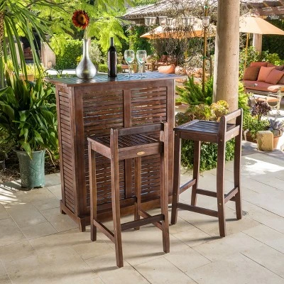 Christopher Knight Home Riviera Outdoor Acacia Wood 3 Piece Bar Set, Rich Mahogany 9 Christopher Knight Home Riviera Outdoor Acacia Wood 3 Piece Bar Set, Rich Mahogany - Image 9