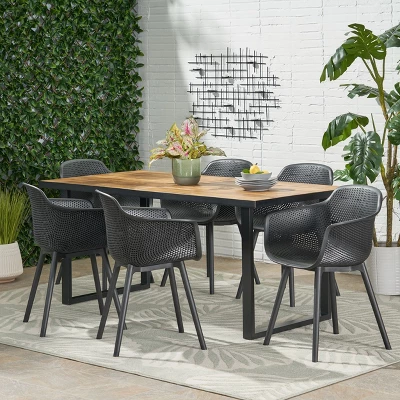 Christopher Knight Home Lotus Outdoor Acacia Wood And Resin 7 Piece Dining Set, Black/Teak 10 Christopher Knight Home Lotus Outdoor Acacia Wood And Resin 7 Piece Dining Set, Black/Teak - Image 10