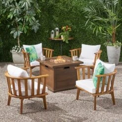 Christopher Knight Home 5 Piece Outdoor Patio Fire Pit Conversation Set With 32" Gas Fire Pit Table And Acacia Wood Club Chairs -FurniVerse Store GUEST c39d4163 3013 43f0 91a5 d627b89fe314
