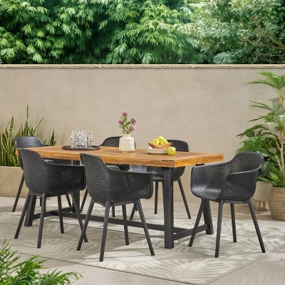 Christopher Knight Home Catalopa Outdoor Acacia Wood And Resin 7 Piece Dining Set, Black/Teak 1 Christopher Knight Home Catalopa Outdoor Acacia Wood And Resin 7 Piece Dining Set, Black/Teak
